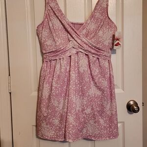 Lands' End Mauve Floral Faux-Wrap One-Piece Swimdress